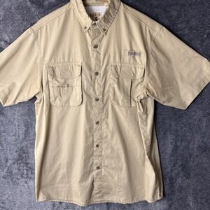 Red Head Fishing Shirt Men L Tan Short Sleeve Mesh Vented Cotton Blend